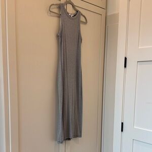 Emerson Fry Grey and White Striped Midi Dress